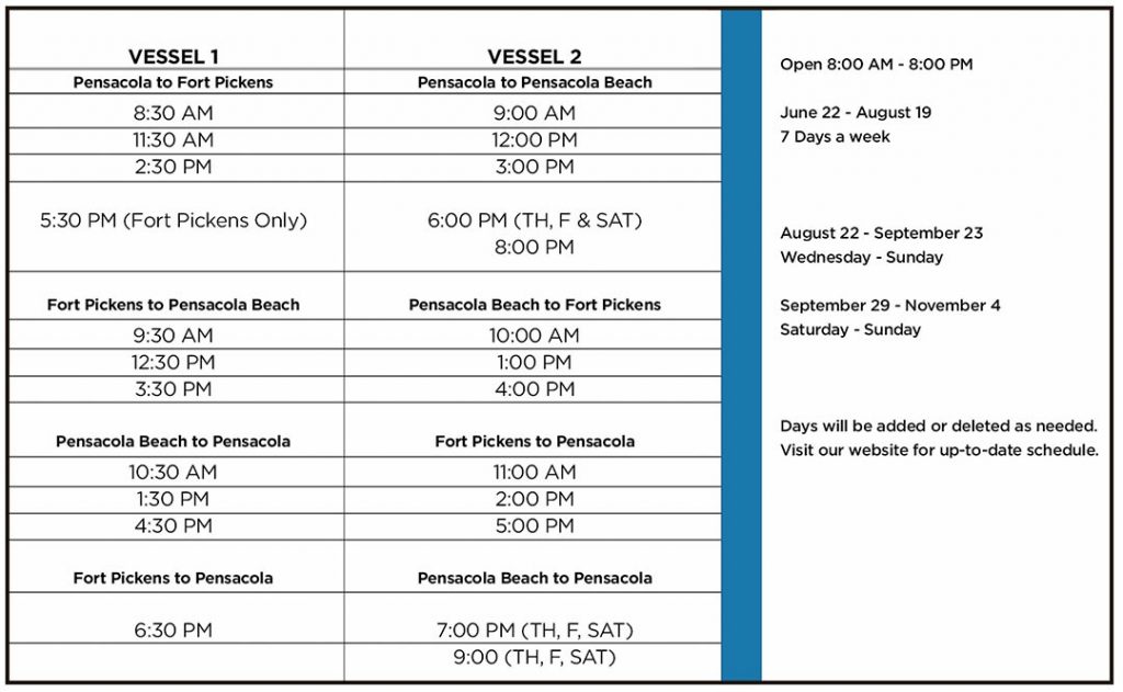 pensacola bay cruises schedule